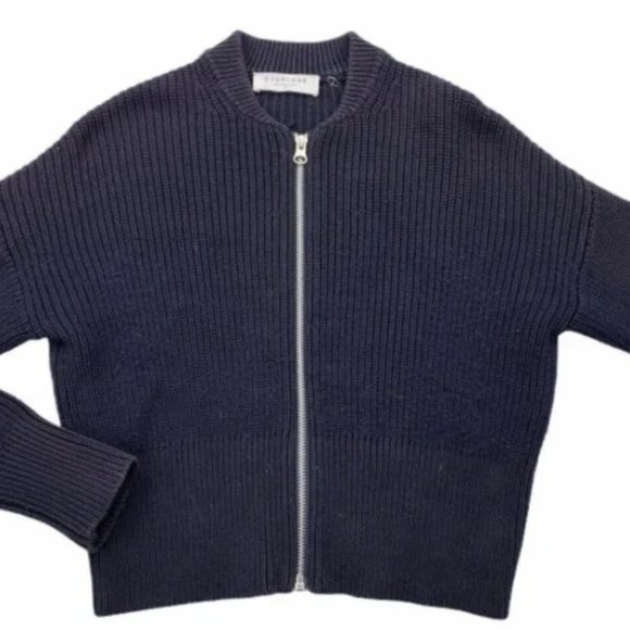 Everlane Knitted Zip Bomber Jacket Sweater in Navy - Size S - Picture 1 of 5